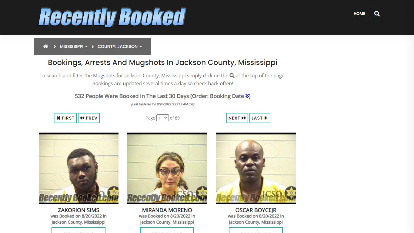 Bookings, Arrests and Mugshots in Jackson County, Mississippi